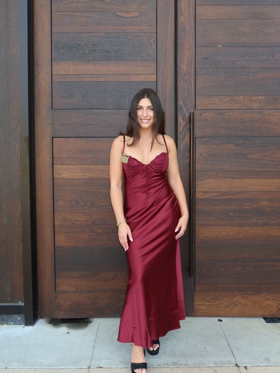 Princess Polly Dresses & Skirts - Princess Polly Satin Burgundy Maxi Slip Dress size 4 WORN ONCE